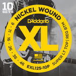 D'Addario EXL125-10P Nickel Wound Electric Guitar Strings, Super Light Top/Regular Bottom, 09-46, 10 Sets