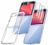 RKINC Coque pour Samsung Galaxy Z Flip 6 5G, avec 3 Films de Verre Trempé Armor, ne jaunissant jamais Norme Militaire, résistante aux Chocs et aux Rayures Coque de Protection Transparent