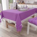 PETTI Artigiani Italiani - Nappe, Nappe de Table, Nappe de Cuisine rectangulaire avec Dentelle Sangallo et nœuds, Nappe de Table de Couleur Unie en Coton, X12 Places (140 x 240 cm) Lilas