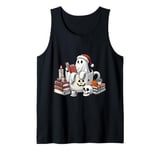 Cute Ghost Book Reading Drinking Coffee Halloween Tank Top