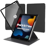 CACOE Case for iPad 9th/8th/7th Generation with Pencil Holder 2021/2020/2019 10.2 inch, 360 Rotating Stand Shockproof Cover for iPad 9/8/7 Gen, Black