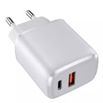 Kraftfull 18W USB / USB-Type C Väggadapter Vit