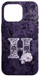 Coque pour iPhone 16 Pro Jolie rose florale violette avec monogramme lettre H