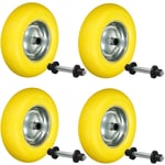 4 x Roue de Brouette 4.80 / 4.00-8 - en Caoutchouc Solide pu Increvable - avec Essieu Axe - Diamètre Roue 390 mm - Jaune - Roue de Secours Chariot de