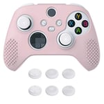 eXtremeRate PlayVital Cherry Blossoms Pink 3D Studded Edition Anti-slip Silicone Cover Skin for Xbox Series X Controller, Soft Rubber Case for Xbox Series S Controller with 6 White Thumb Grip Caps