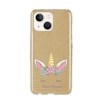 Coque pour Iphone 13 paillettes dore Licorne fleur