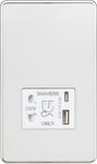 Knightsbridge Prise rasoir sans vis avec double USB A+C (5 V CC 2,4 A partagé) – Chrome poli avec insert blanc