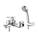 Ibergrif M13025 Mines, Mitigeur de Bain-Douche, Robinet de Baignoire avec Douchette et Flexible, Support, Chromé, argent