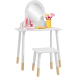 Aiyaplay - Ensemble coiffeuse pour enfants avec tabouret, coiffeuse 2 pièces pour enfants de 3 à 6 ans - blanc