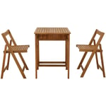 Set de 2 chaises pliantes et 1 table de balcon rabattable avec rangement en bois massif prado