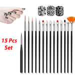 15 st Nail art set prickmålning lack pensel penna Verktyg Black one size