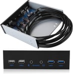 Hub Usb En Façade,2 Ports Usb3.0 + Usb2.0 Carte D'Extension Audio Hd 19 Broches,6 Ports Compatibles Usb3.0,Usb 2.0,Microphone,Casque,Pour Ordinateur Pc