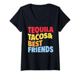 Womens Tequila Tacos And Best Friends Funny Taco Tuesday Fiesta V-Neck T-Shirt