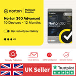 Norton 360 Advanced Antivirus + VPN 2024 10 Devices 5 Minute Delivery by Email