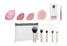 Real Techniques 12 Days Of Glow Advent Calendar 12 piece Cleansing Sponge/Complexion Sponge/Travel Sponge Cage/Mask Applicator/5 Brushes/Brush Cleanser Gel/Tweezers/Pouch