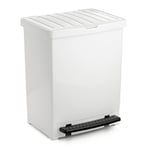 TATAY Kitchen Bin, 25 Litre Capacity, Retractable Pedal, Polypropylene, BPA Free, 30 Litre Garbage Bag, White, Dimensionss 33,5 x 31 x 42 cm