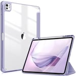 FINTIE Coque pour iPad Pro 13 Pouces 2024 M4 - [Rangement de Stylet] Coque Arrière Transparente Claire, Housse Antichoc avec Bord en TPU Étui Pliable, Lilas