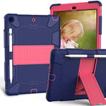 Case for iPad 9th/8th/7th Generation 10.2 Inch 2021 2020 2019 360 Degree Protective Case, Non-Slip and Shockproof Silicone Back, Built-in Stand with Shoulder Strap - Rose Gold