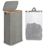 iEGrow Panier à Linge avec Couvercle 60 L, Panier a Linge Sale fin avec sac Intérieur Amovible et Lavable, Corbeille a Linge en Bambou, Paniers à Linge Pliables pour Buanderie, Chambre (gris)