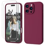 GOODVISH 3 IN 1 for iPhone 16 Pro Max Case 6.9 inch, Upgraded Camera Protection, 2 Pack HD Screen Protector, Liquid Silicone Anti-Scratch Shockproof Gel Rubber Non-Fingerprint Phone Case, Wine Red