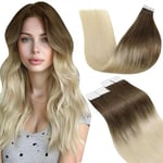 LaaVoo Extension Adhesif Cheveux Naturel Blonde Platine Balayage Court Extension Cheveux Naturel Adhesif Brun Clair Ombre Blond Platine 50g/20pcs 35cm Adhesiove Extension Cheveux Humain Lisse #8/59