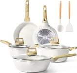 GiPP Pots and Pans Set Non Stick - 10 Piece White Granite Kitchen Cookware Sets