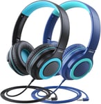 Casque Audio Enfant 2 Packs,Filaire Casque Pour Enfants Avec Repartiteur De Partage,94Db Volume Limite Stereo Pliables,Bleu Fonce &Noir