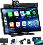 Portable Autoradio Carplay & Android Auto sans Fil,Radio Voiture Tactile 9 Pouces avec 4K+1080P Dashcam Voiture Avant Arrière,Stéréo Récepteur avec Lien Miroir/Bluetooth/GPS/Siri/FM/AUX/64G TF(Q139)