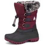 Mishansha Botte Neige Enfant Bottes Fille Hiver Imperméable Chaussure Neige Garçon Fourrées Chaudes Bottine de Neige Antidérapantes Boots Neige Vin Rouge,Gr.32