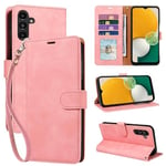 GOTOURED for Samsung A13 Phone Case Wallet/Galaxy A04S Case, Soft Leather,4 Card Slots Holder RFID Blocking,Shockproof Protective Kickstand Wrist Strap Folio Flip Cases Cover (Pink)