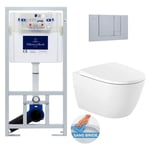 Pack wc bâti-support + wc sans bride Roca Ona + Abattant softclose + Plaque chrome (ViConnectOna-3) - Villeroy&boch