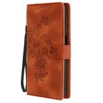 Fodral till Samsung Galaxy A15 5G Flower Wallet med handledsrem Camel kastanj