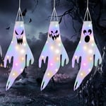 OFFCUP Halloween Windsocks, 3PCS Halloween Ghost Windsock with LED Colorful Lights, Hanging Decoration Flying Ghost Flag Wind Socks for Halloween Home Outdoor Indoor Patio Haunted House Party (A)