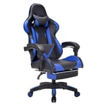 FTFTO Home Accessories Gaming Office Chair with Footrest Ergonomic PU Leather Swivel Chair Desk Chair High-Back Computer Chair with Adjustable Height Blue