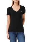 Calvin Klein Jeans T-Shirt Femme Manches Courtes Ck Embroidery Col En V, Noir (Ck Black), M