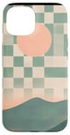 Coque pour iPhone 15 Vert, damier, minimaliste, coucher de soleil, montagne, bohème, beige, désert