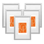 WOLTU Lot de 5 Cadre Photo 21x29,7 cm A4 en Bois, Set de 5 Cadre pour Poster avec Passe Partout, Suspendre Horizontalement ou Verticalement, Décoration Murale ou sur Table, Argent