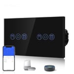 Double Interrupteur Wifi Smart Alexa À Roulettes - Compatible Avec Google Home Tuya - Interrupteur À Écran Tactile En Verre (Câble Neutre Nécessaire) - Noir