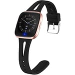 3 Tunna Armbands för Klocka, Kompatibla med Fitbit Versa 2 Band/Fitbit Versa/Fitbit Versa Lite/SE, Silikon Ersättningsarmband för Smartklocka black L