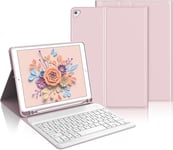 Étui Clavier Pour Ipad 9.7"",Ipad 6ème/5ème Géneration(2018/2017),Ipad Pro 9.7,Ipad Air 2/1,Bluetooth Clavier Azerty Français Amovible Avec Fente Pour Apple Pencil,Rose