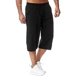 Sprifloral Mens Linen Shorts 3/4 Length Pants Summer Trousers Beach Yoga Joggers Casual Sweatpants Black 3XL