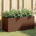 Plantekasse med hjul og 2 krukker 72x30x32 cm polyrattan brun