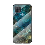MingMing Marble Case for Oppo A15 Marble Clear Tempered Glass Case Soft Silicone Phone Cover Compatible with Oppo A15 (Blue)