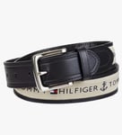 TOMMY HILFIGER MEN'S BEIGE RIBBON INLAY FABRIC BELT SINGLE PRONG BUCKLE Size  30