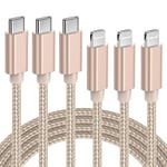 Lot 3 Nylon Câble Usb C Vers Lightning Charge Iphone Rapide Mfi Certifié 2M, Chargeur Lightning Usb C Pour Iphone 12 13 Mini 11 Pro X Xr Xs Max 8 Ipad Pro 2018/Air 2019 Mini, Fil C-Lightning Or