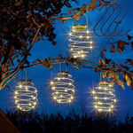 4pcs Solar Light Spiral LED Lanterns with 4pcs Hook, White Solar Powered Solar 