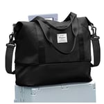 Sac de Voyage Femme Sac fourre-Tout de Sport pour Homme Imperméable Sac de Week-End, Cabine Avion Ryanair Bagage Cabine 40x20x25 easyjet 45x36x20 Extensible Sac de Gym,A12-Noir