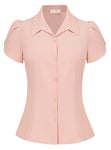 Belle Poque Chemisier vintage à manches courtes pour femme avec col en V et col Kent, rose, XXL