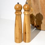 Bamboo Salt And Pepper Grinders Set Of 2 Tall Brown Wood Smooth Country Kitchen