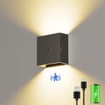 Suright Applique Murale avec Détecteur de Mouvement, Applique Murale Intérieure avec 3 Modes d'Eclairage (AUTO/OFF/ON), 3000K Blanc Chaud Lampe Murale Sans Fil Rechargeable pour Chambre, Couloir, Noir